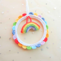 Crochet Car Mirror Hanging Accessories- Rainbow