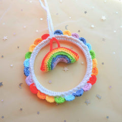 Crochet Car Mirror Hanging Accessories- Rainbow