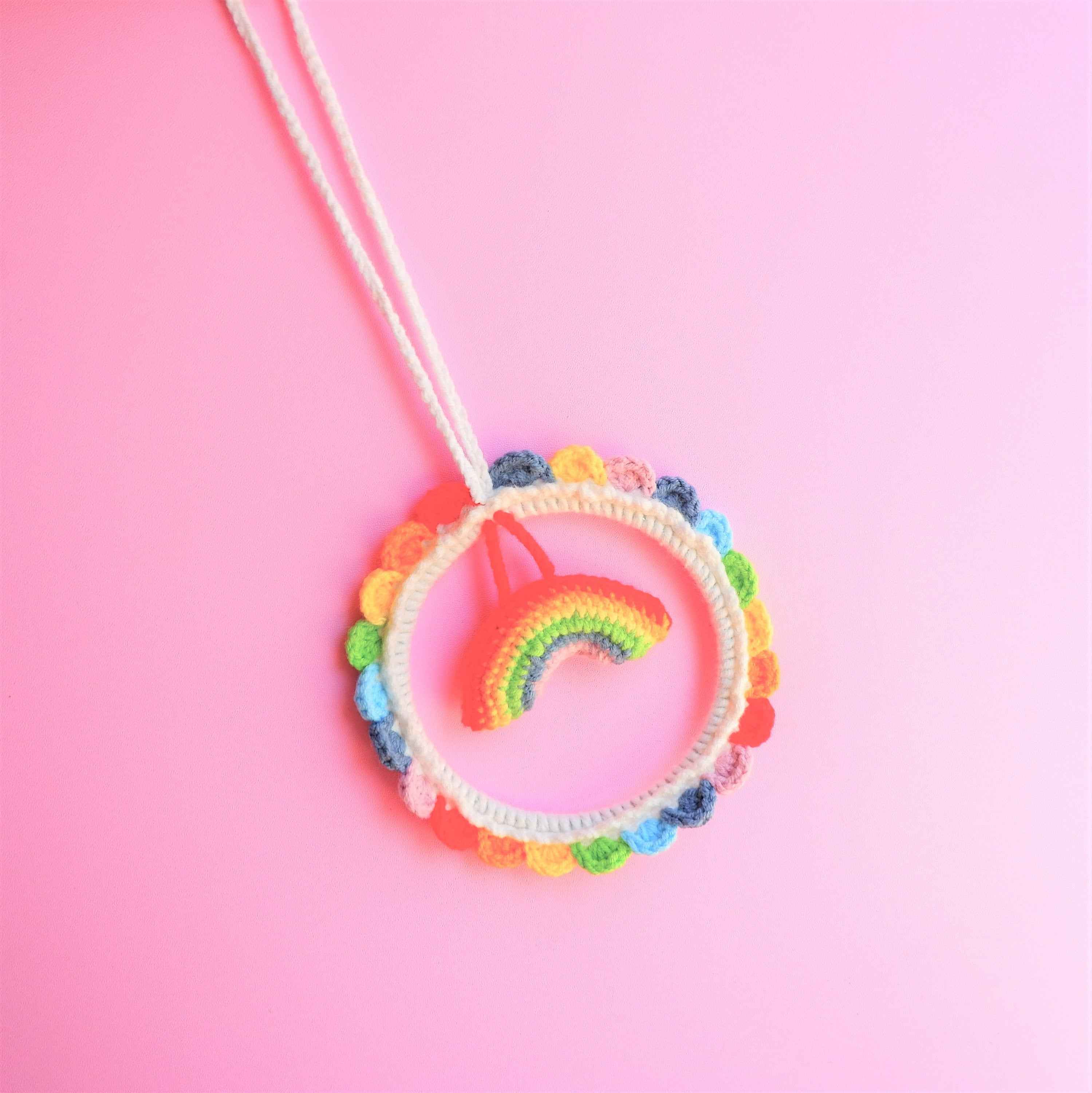 Crochet Car Mirror Hanging Accessories- Rainbow