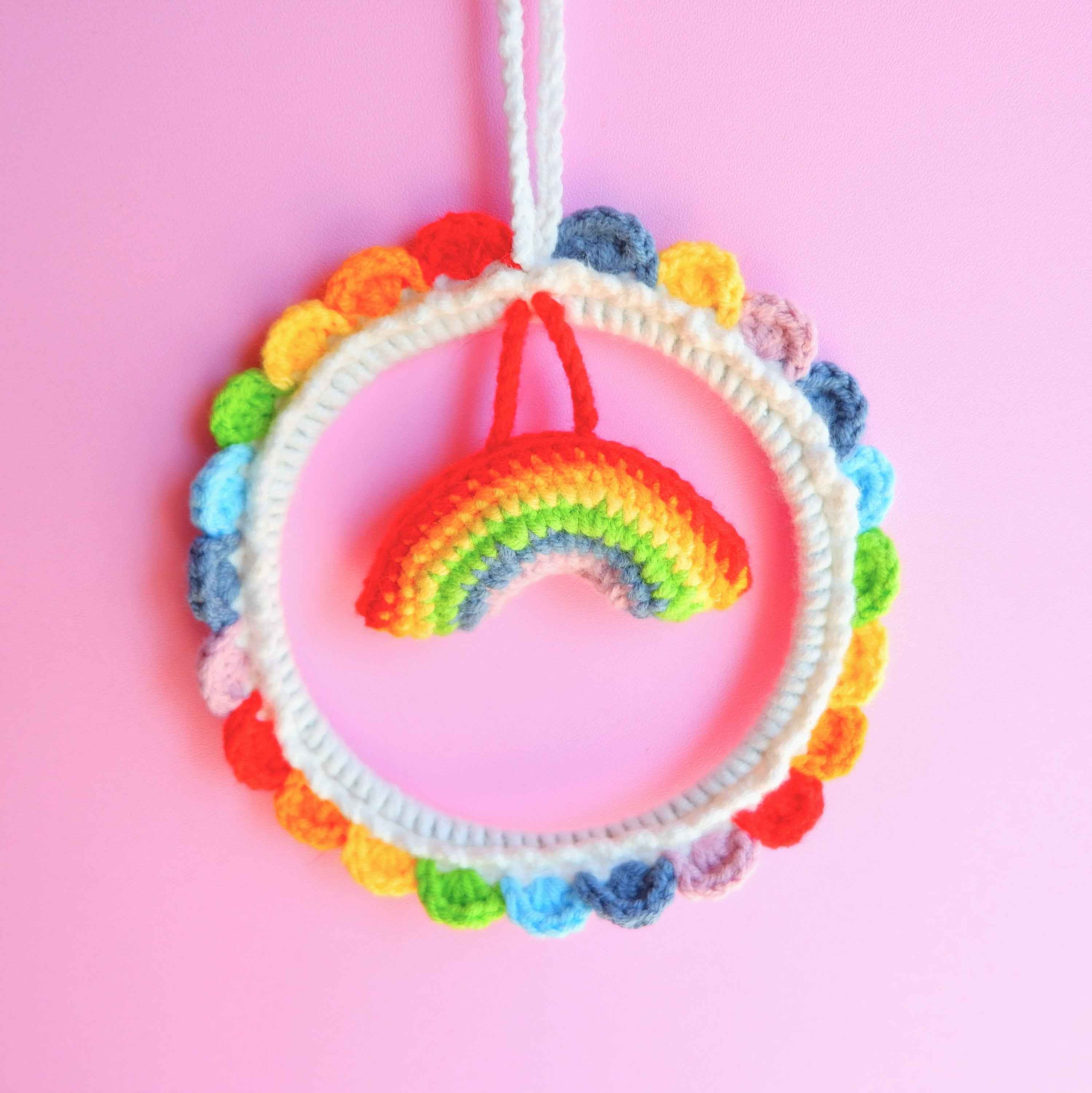 Crochet Car Mirror Hanging Accessories- Rainbow