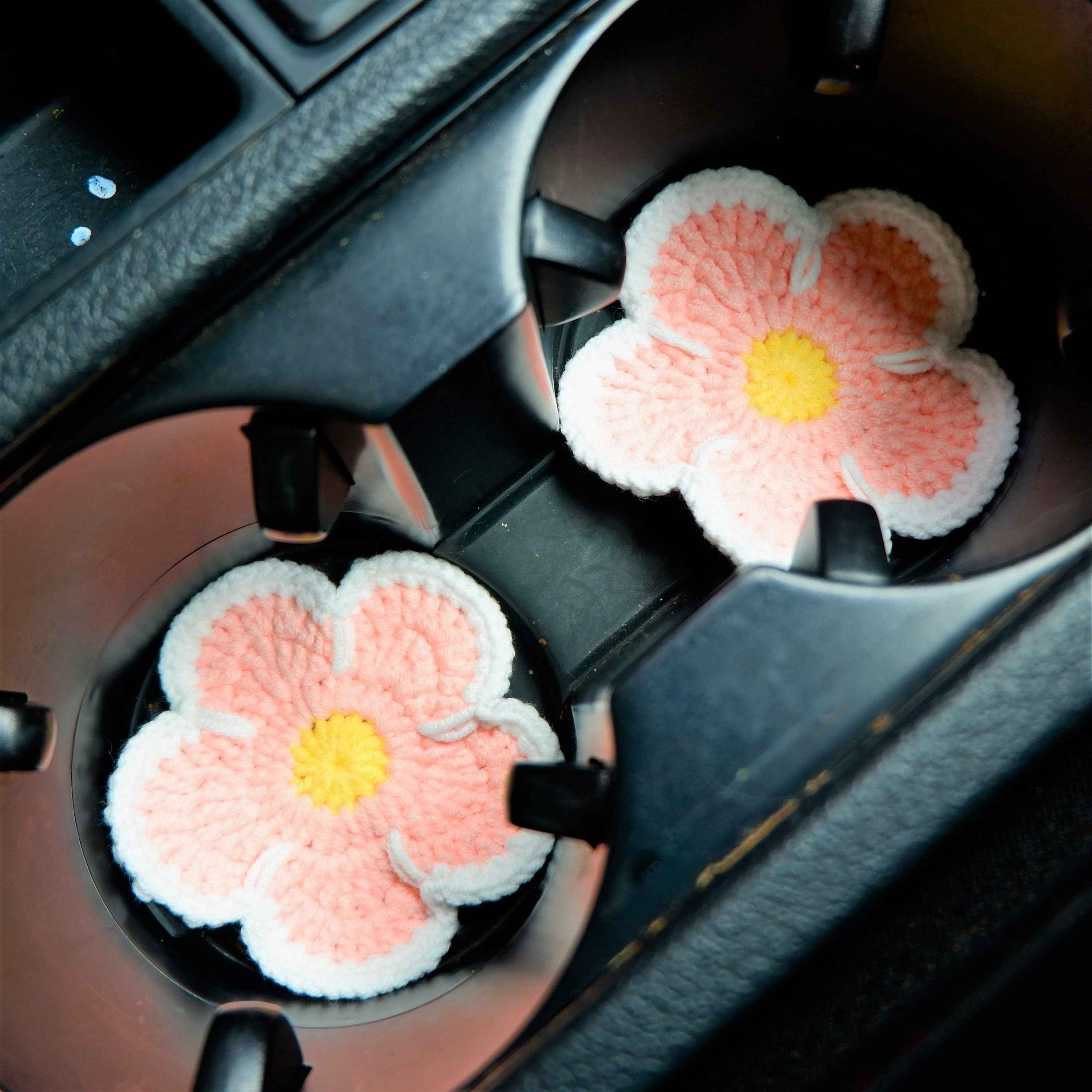 Set of 2 Crochet Daisy Car Drink Coasters