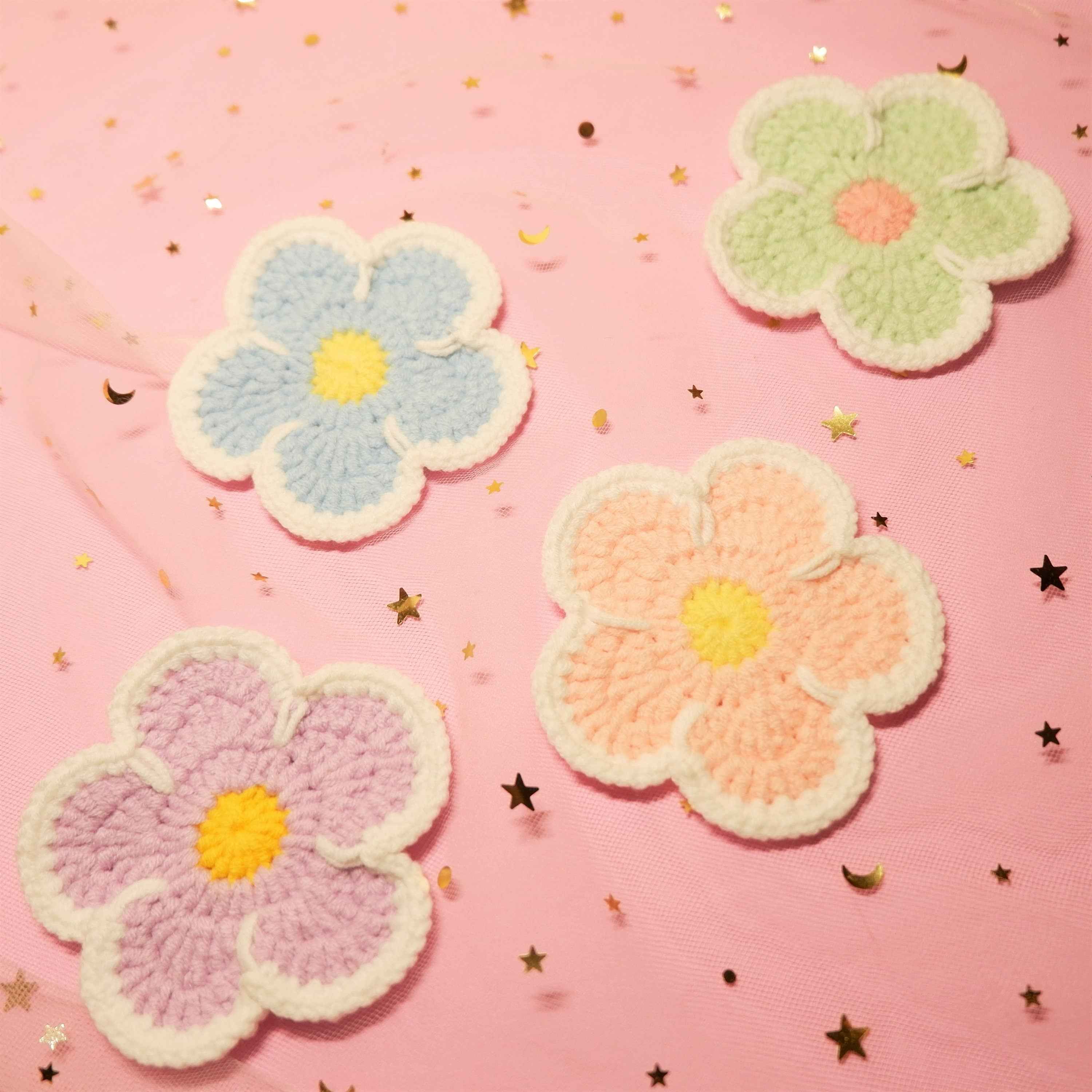 Set of 2 Crochet Daisy Car Drink Coasters