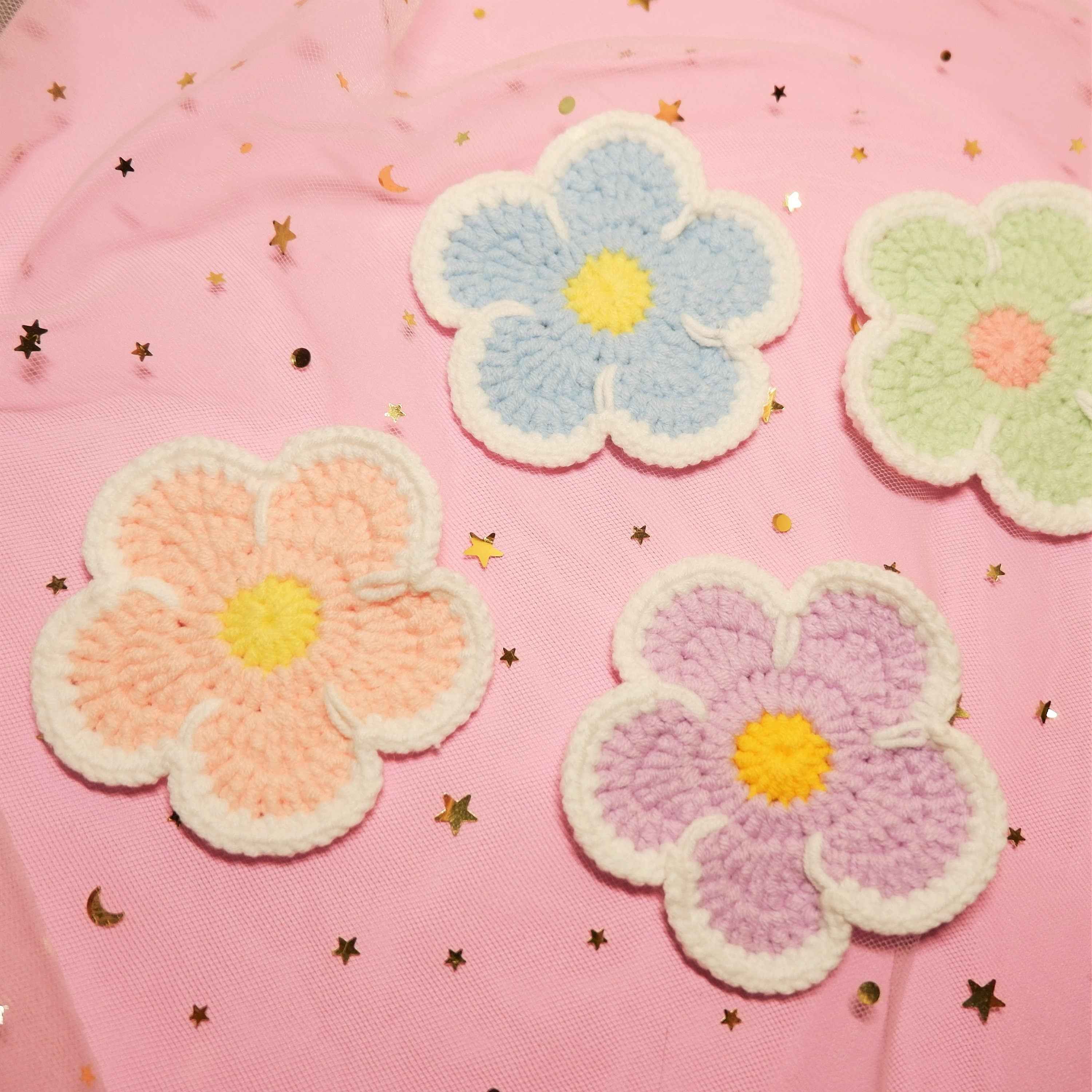 Set of 2 Crochet Daisy Car Drink Coasters