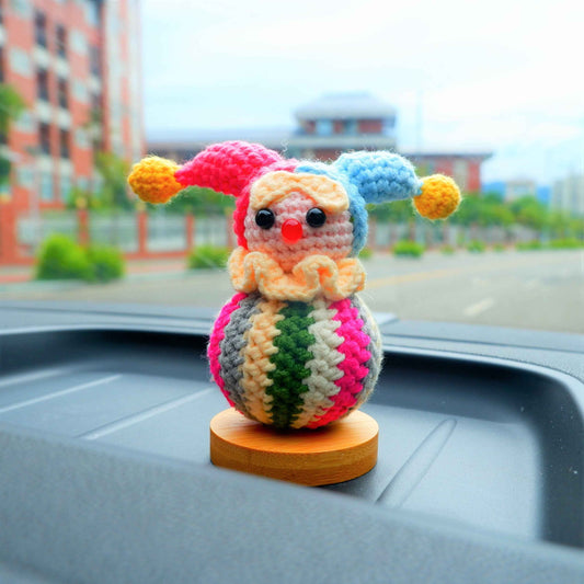 Crochet Car Dashboard Decor- Rainbow Clown Balloon