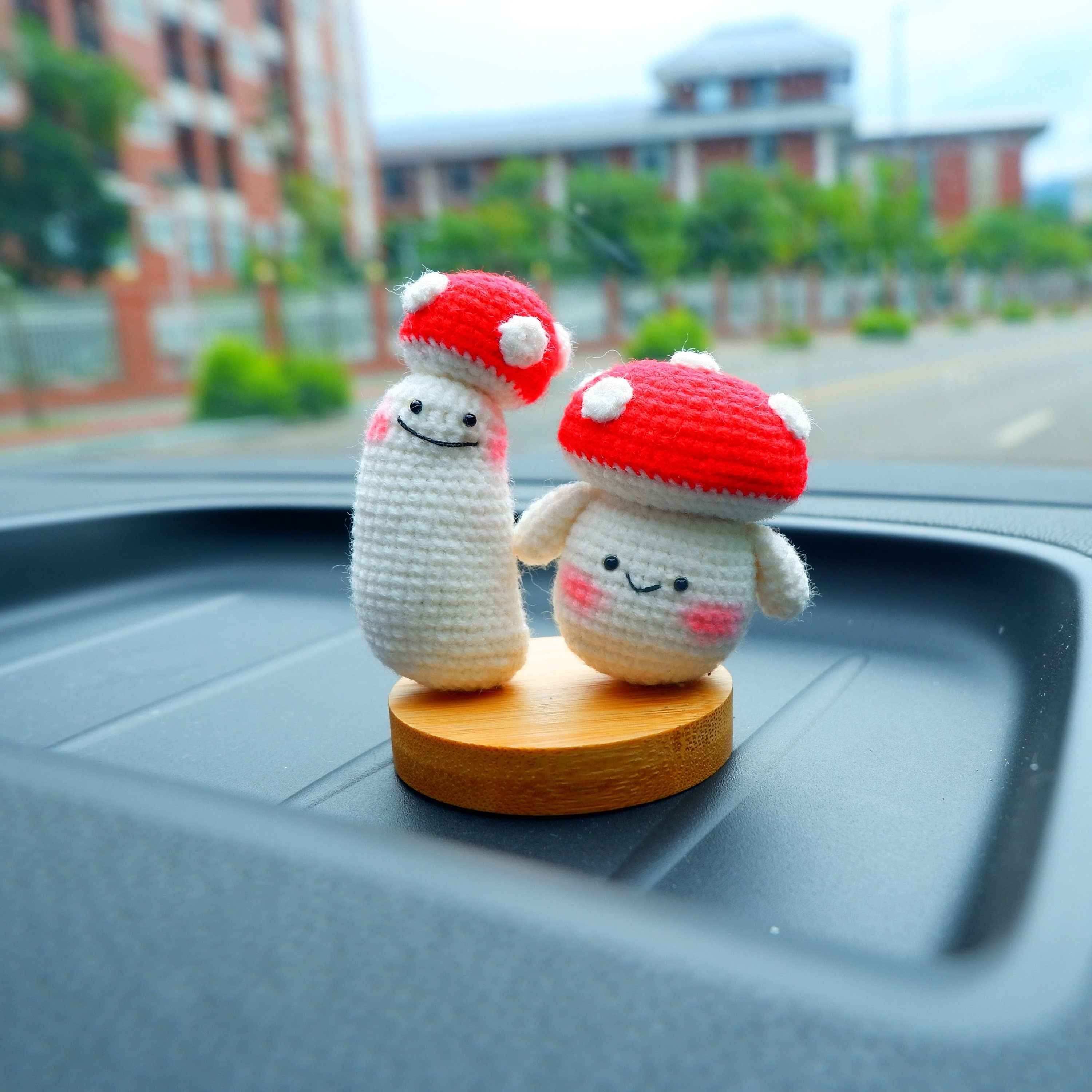 Crochet Car Dashboard Decor- Smiley Mushrooms