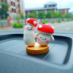 Crochet Car Dashboard Decor- Smiley Mushrooms