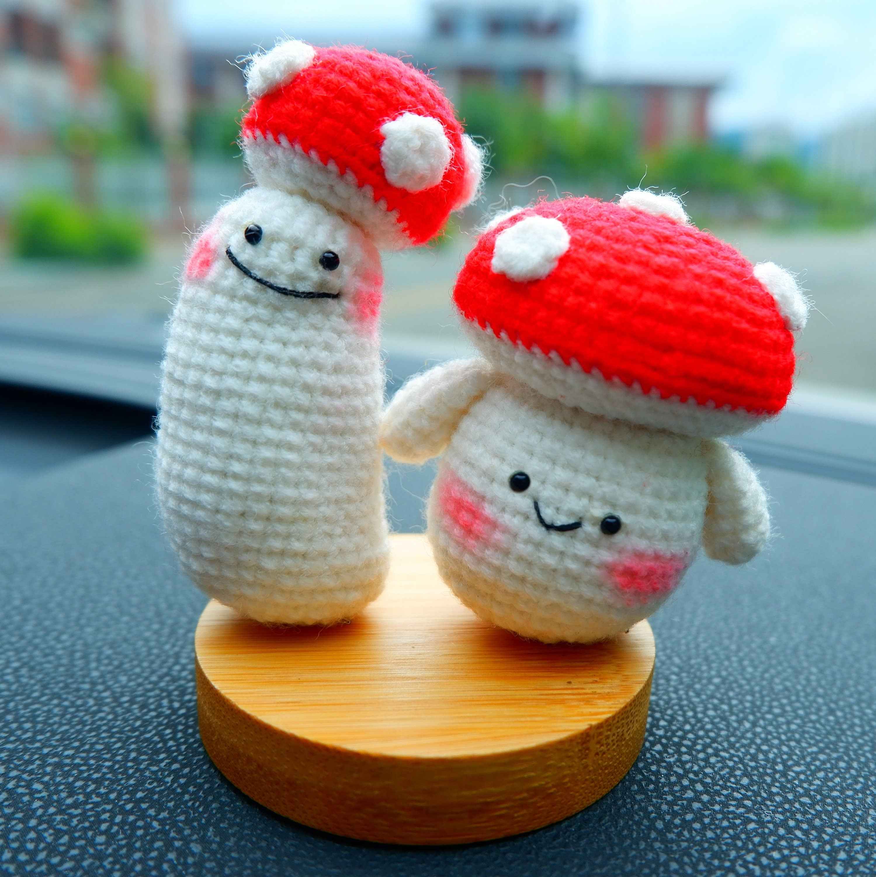Crochet Car Dashboard Decor- Smiley Mushrooms