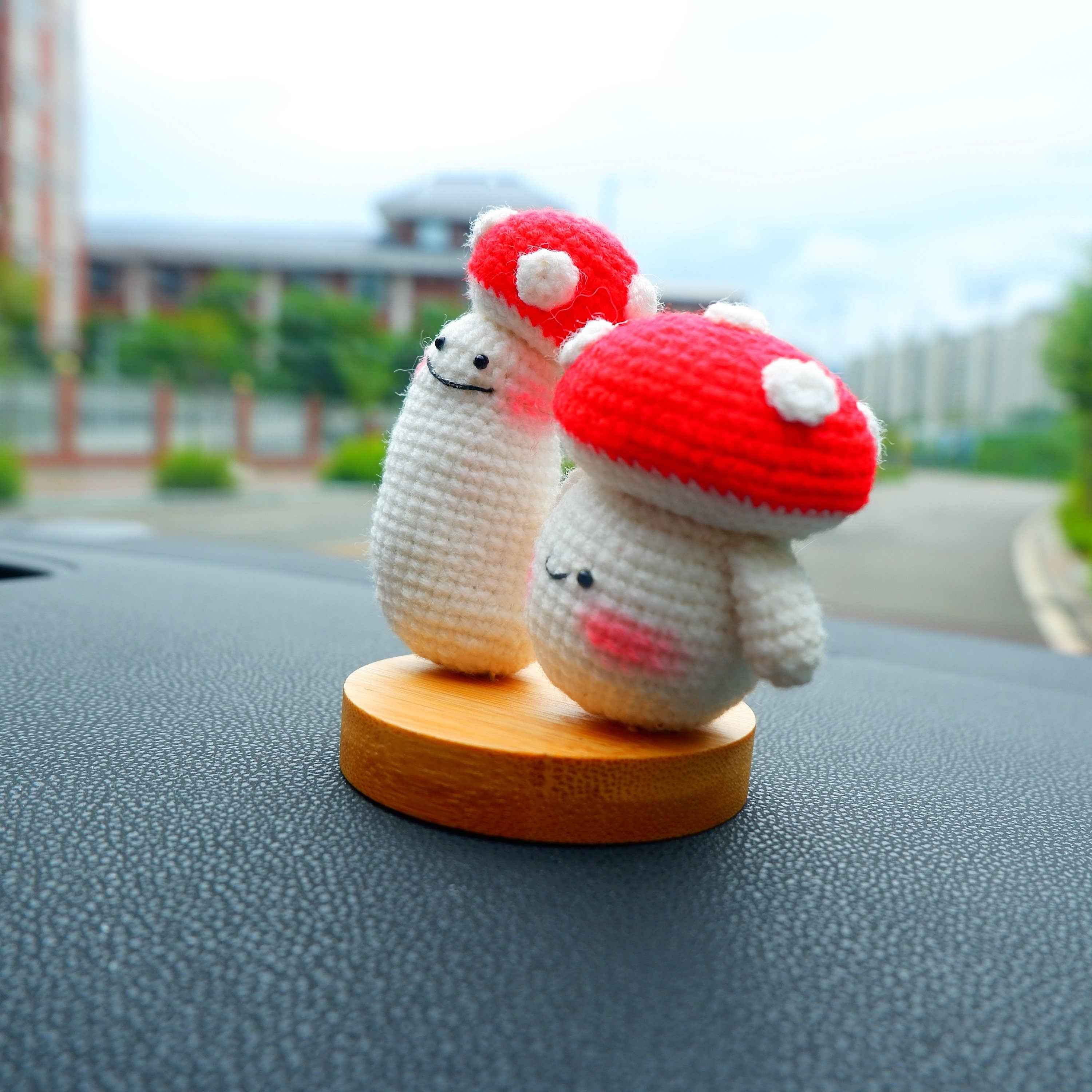 Crochet Car Dashboard Decor- Smiley Mushrooms