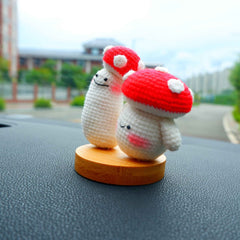 Crochet Car Dashboard Decor- Smiley Mushrooms