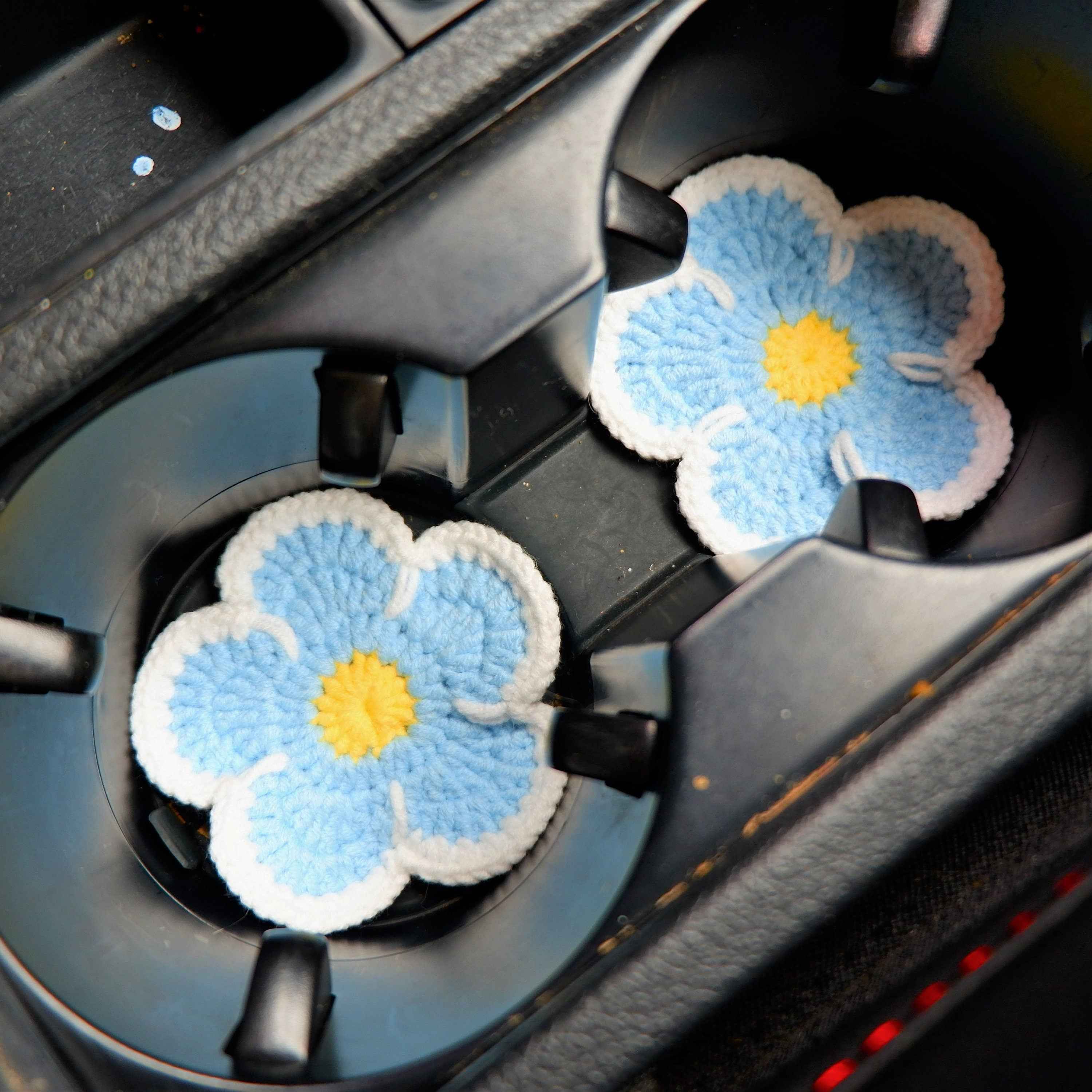 Set of 2 Crochet Daisy Car Drink Coasters