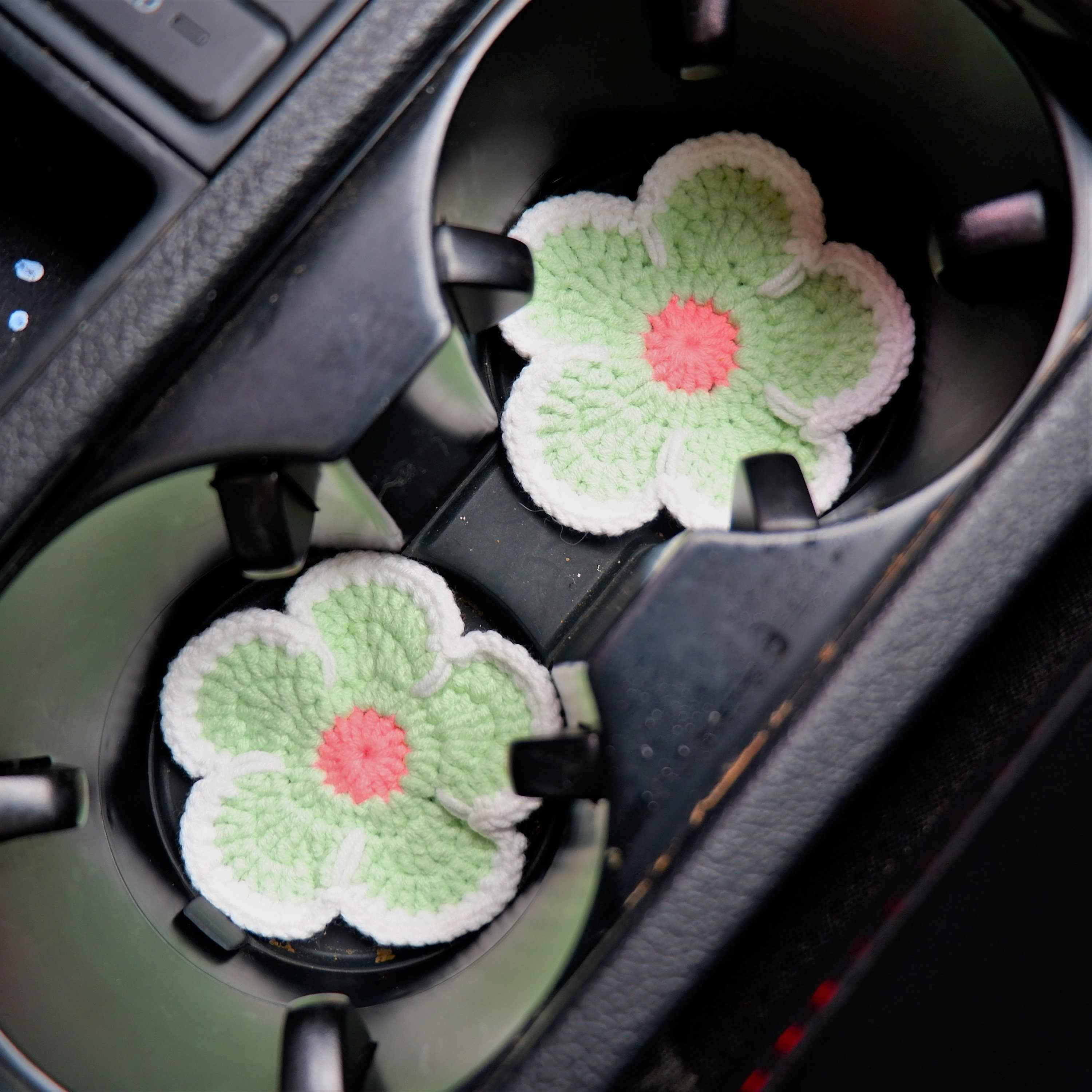 Set of 2 Crochet Daisy Car Drink Coasters