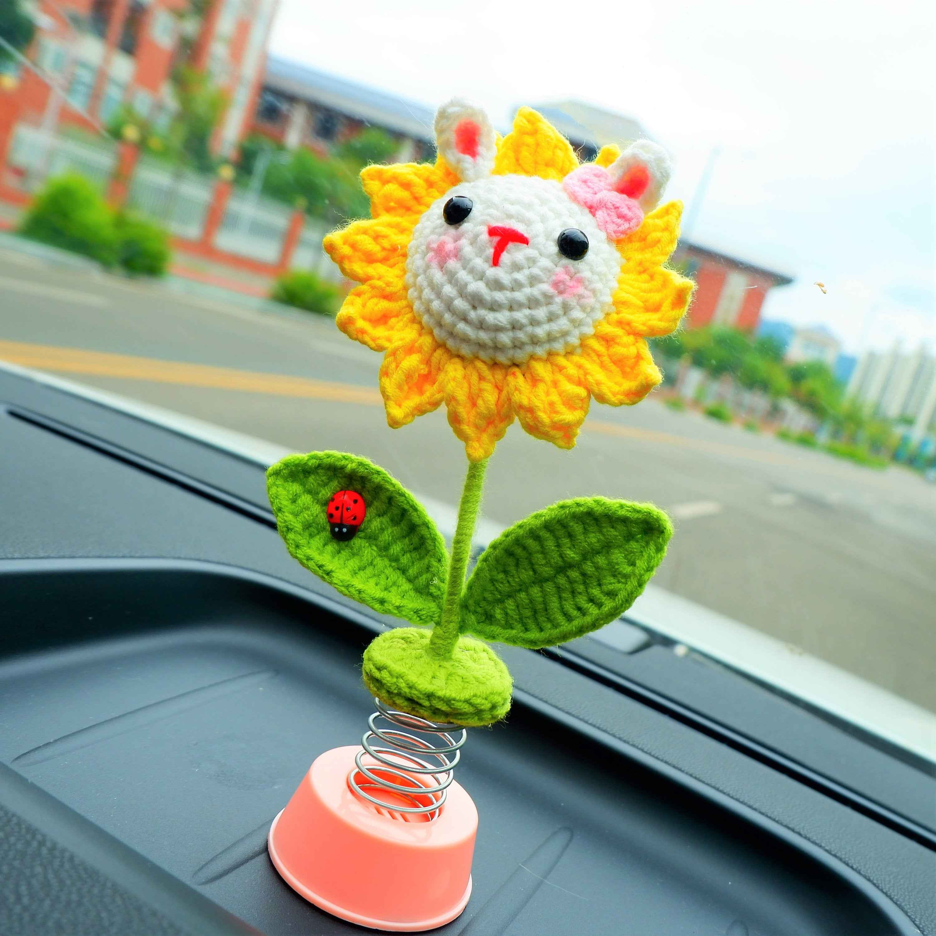 Car Dashboard Decor- Crochet Bunny Sunflower