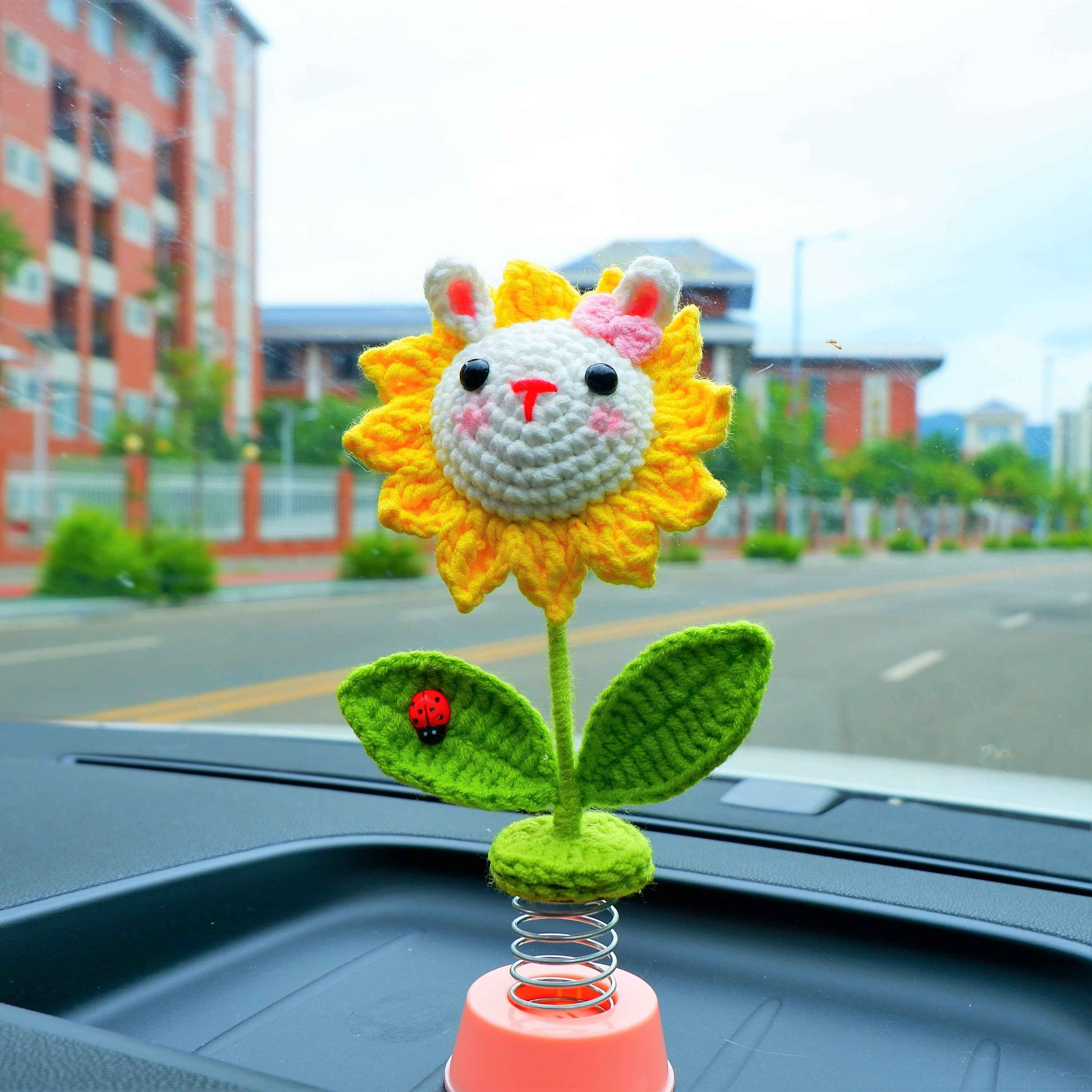 Car Dashboard Decor- Crochet Bunny Sunflower