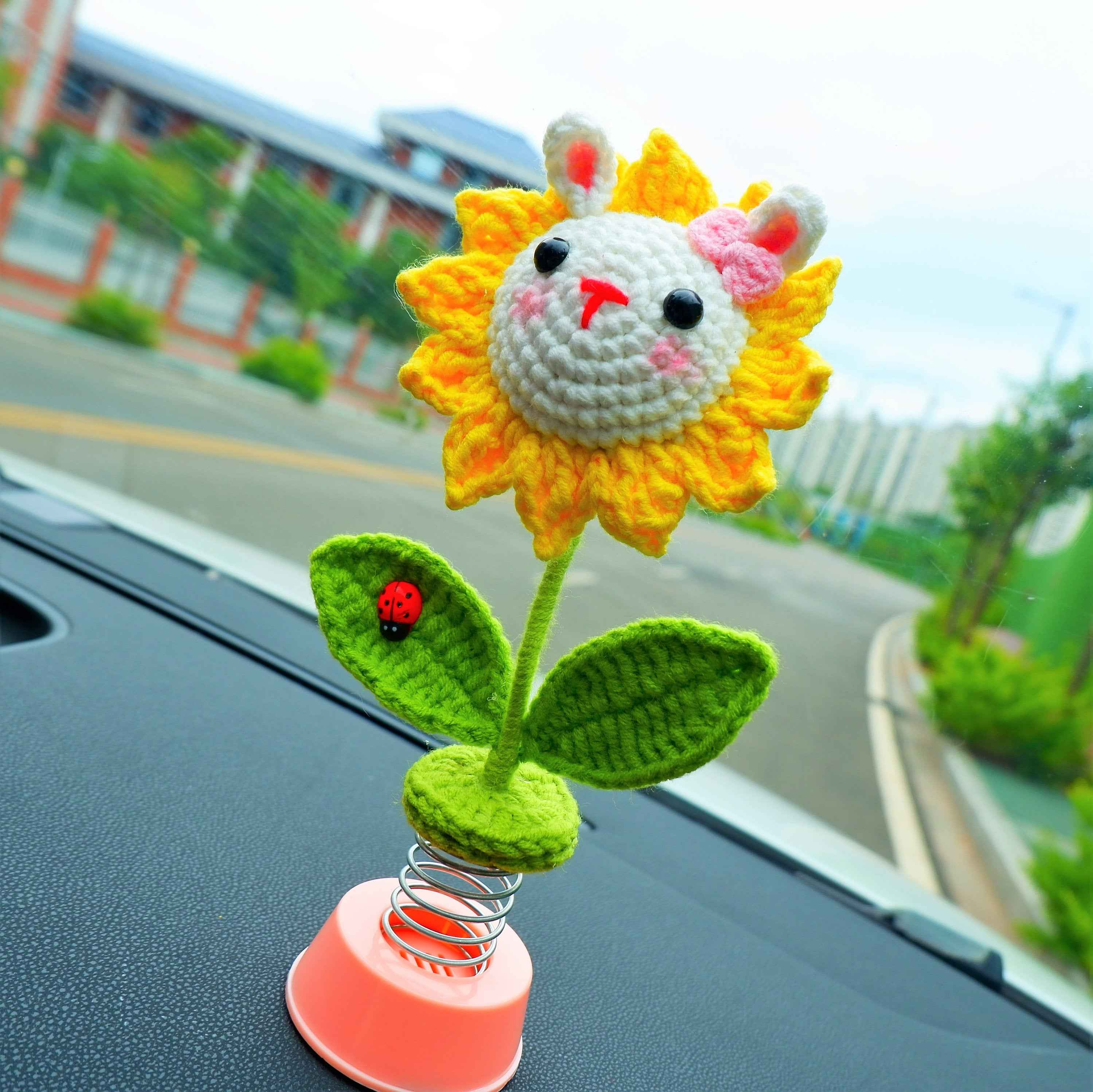 Car Dashboard Decor- Crochet Bunny Sunflower