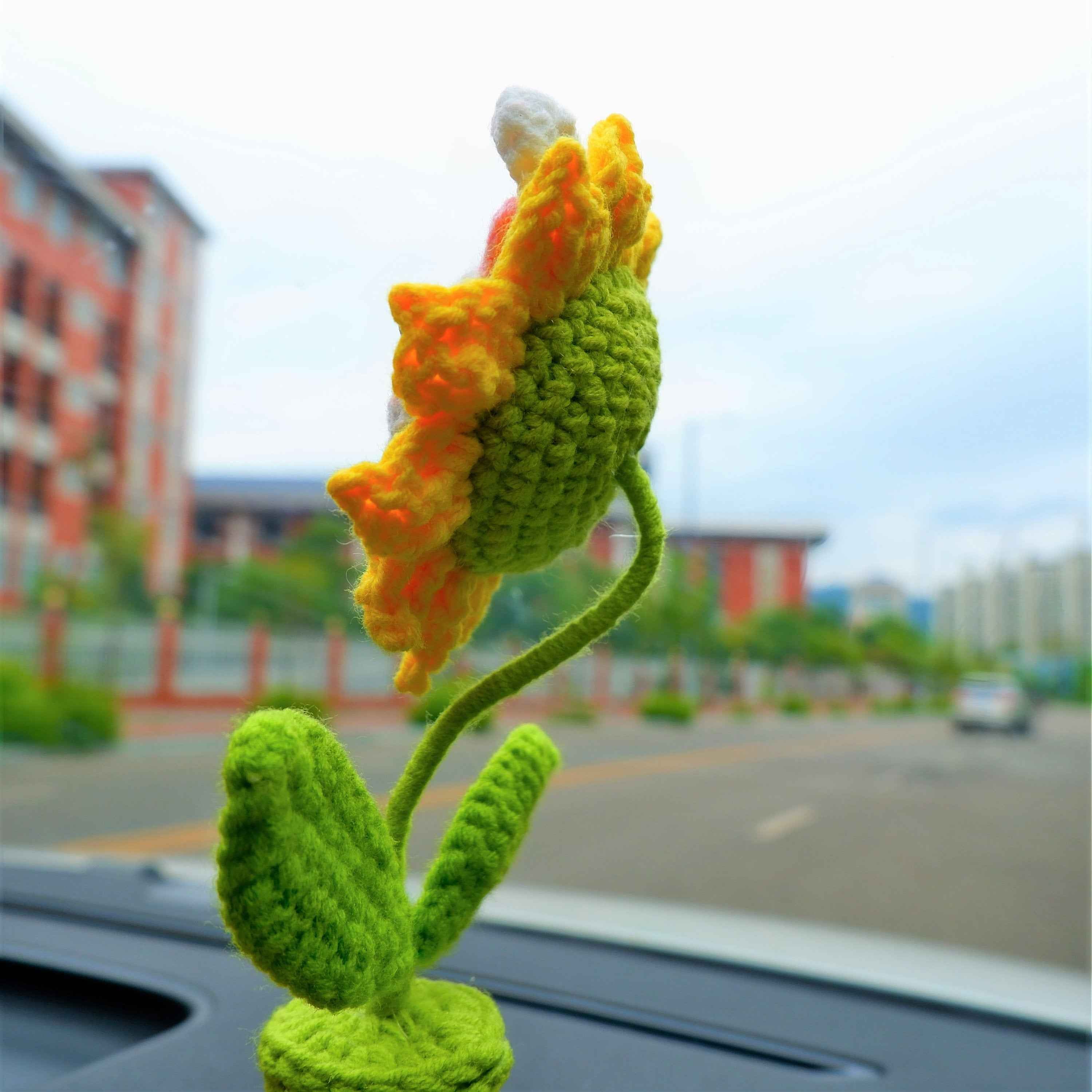 Car Dashboard Decor- Crochet Bunny Sunflower