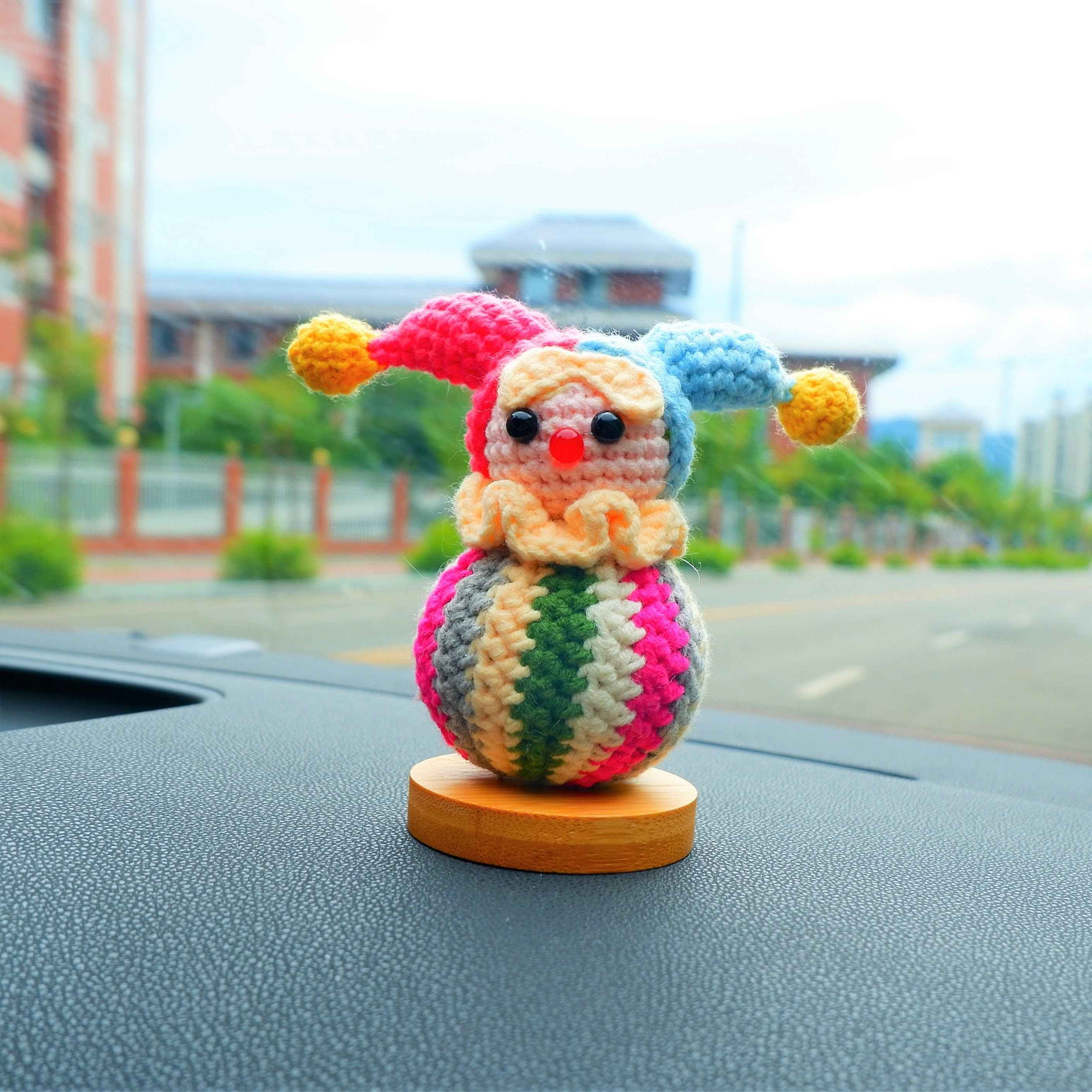Crochet Car Dashboard Decor- Rainbow Clown Balloon