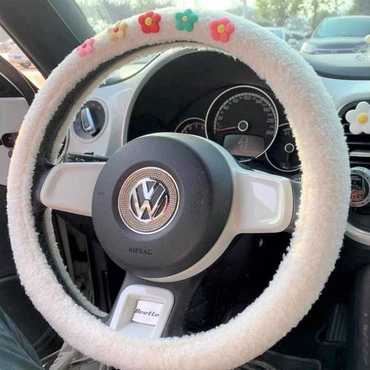 Flower Steering Wheel Cover- White