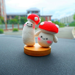 Crochet Car Dashboard Decor- Smiley Mushrooms
