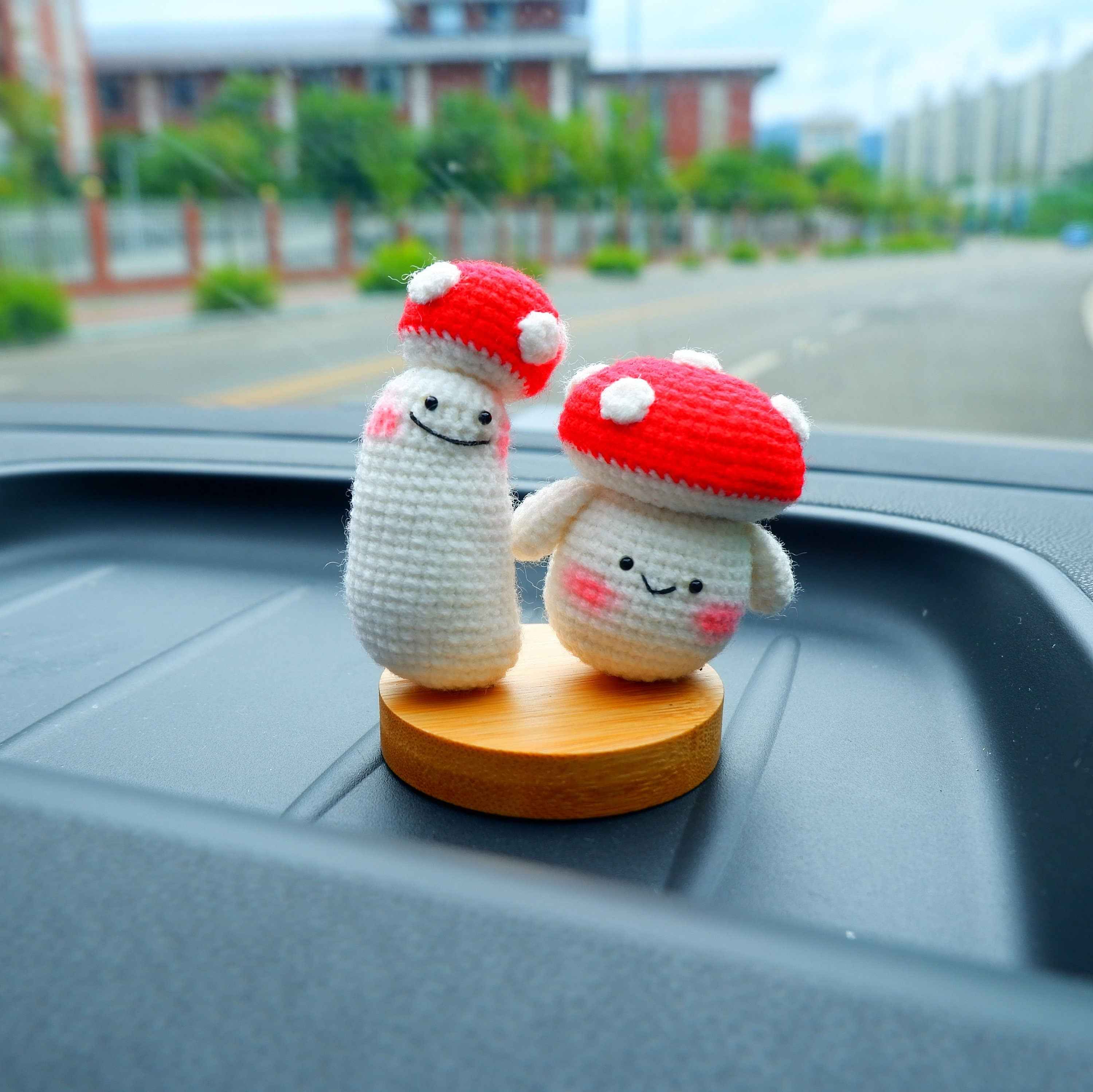 Crochet Car Dashboard Decor- Smiley Mushrooms