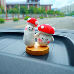 Crochet Car Dashboard Decor- Smiley Mushrooms