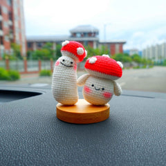 Crochet Car Dashboard Decor- Smiley Mushrooms