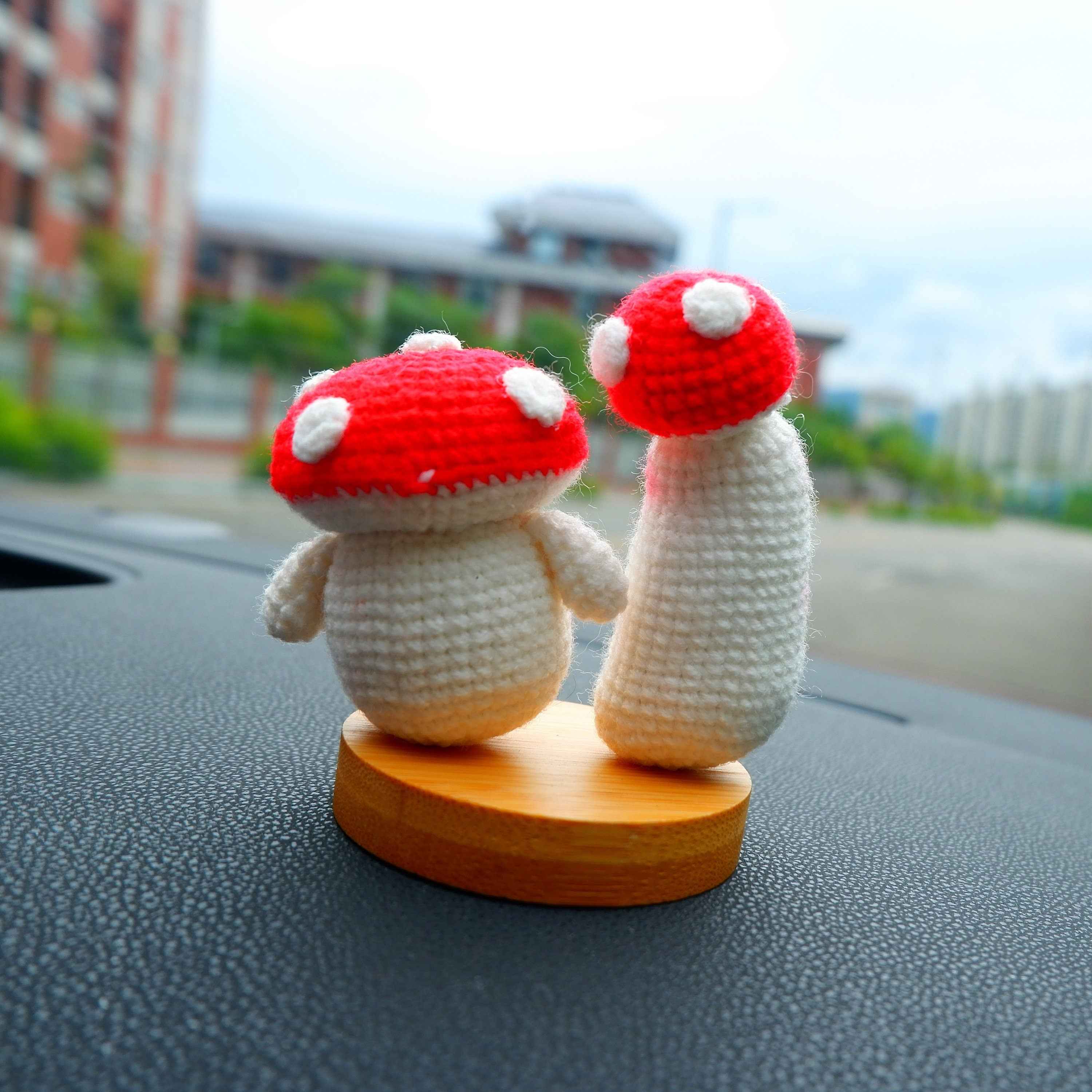 Crochet Car Dashboard Decor- Smiley Mushrooms