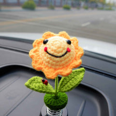 Crochet Bobblehead Car Dashboard Decor- Smiley Sun/Star