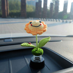 Crochet Bobblehead Car Dashboard Decor- Smiley Sun/Star