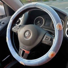 Cute Fleece Steering Wheel Cover- Daisy Patch
