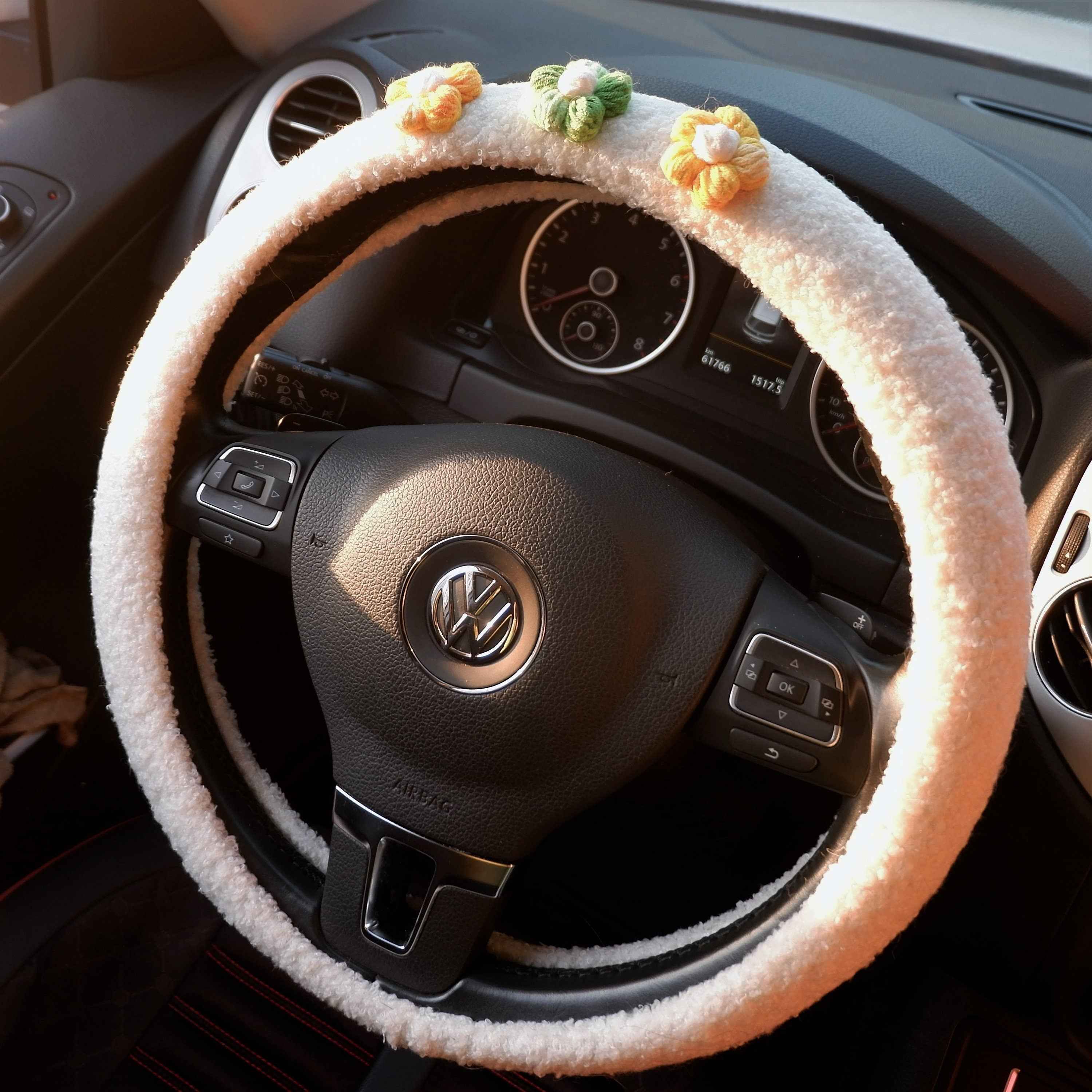 Crochet Steering Wheel Cover- Gradient Fluffy Flower