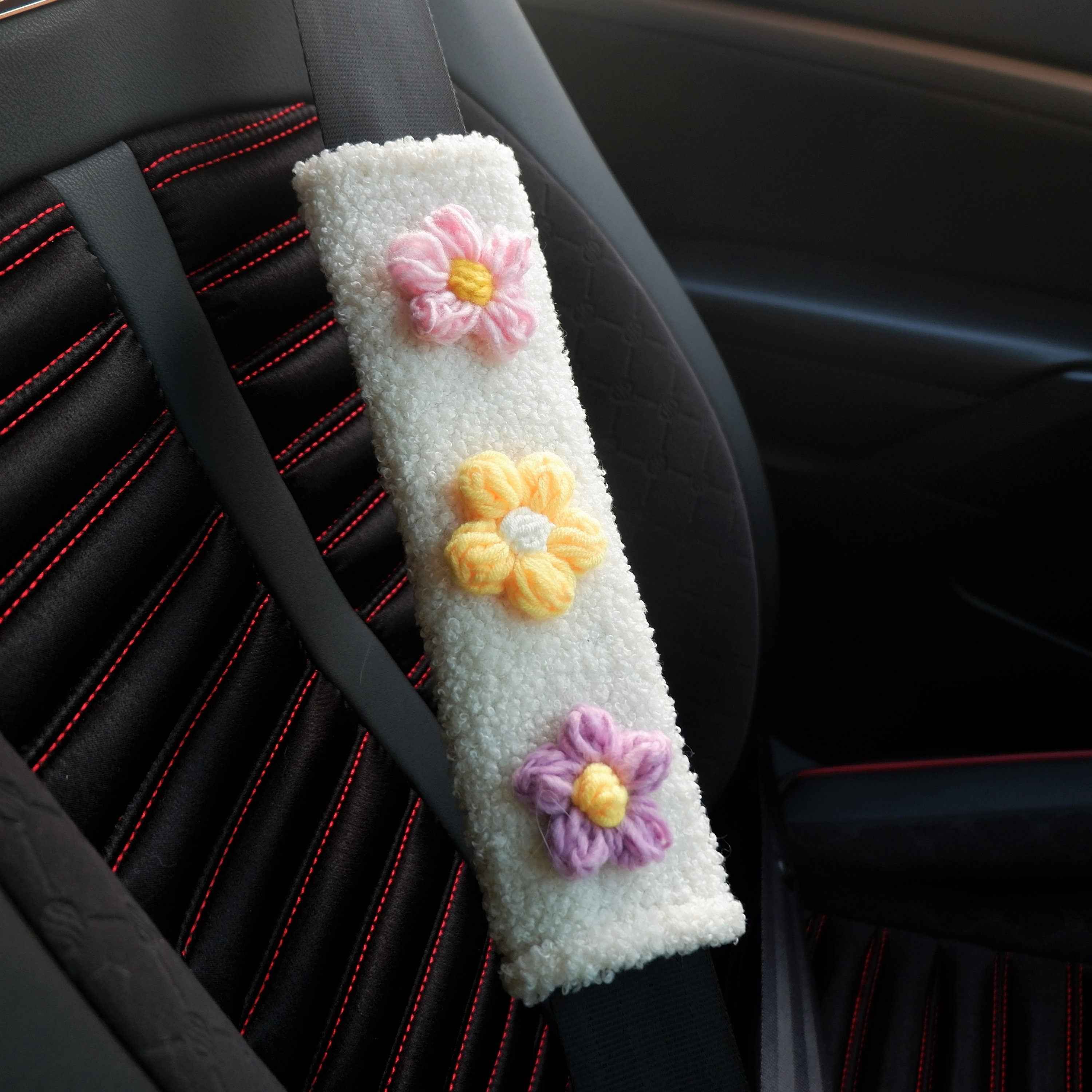 Crochet Steering Wheel Cover- Gradient Fluffy Flower