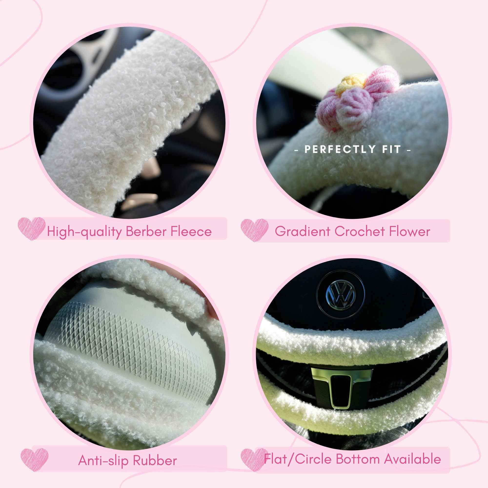 Crochet Steering Wheel Cover- Gradient Fluffy Flower