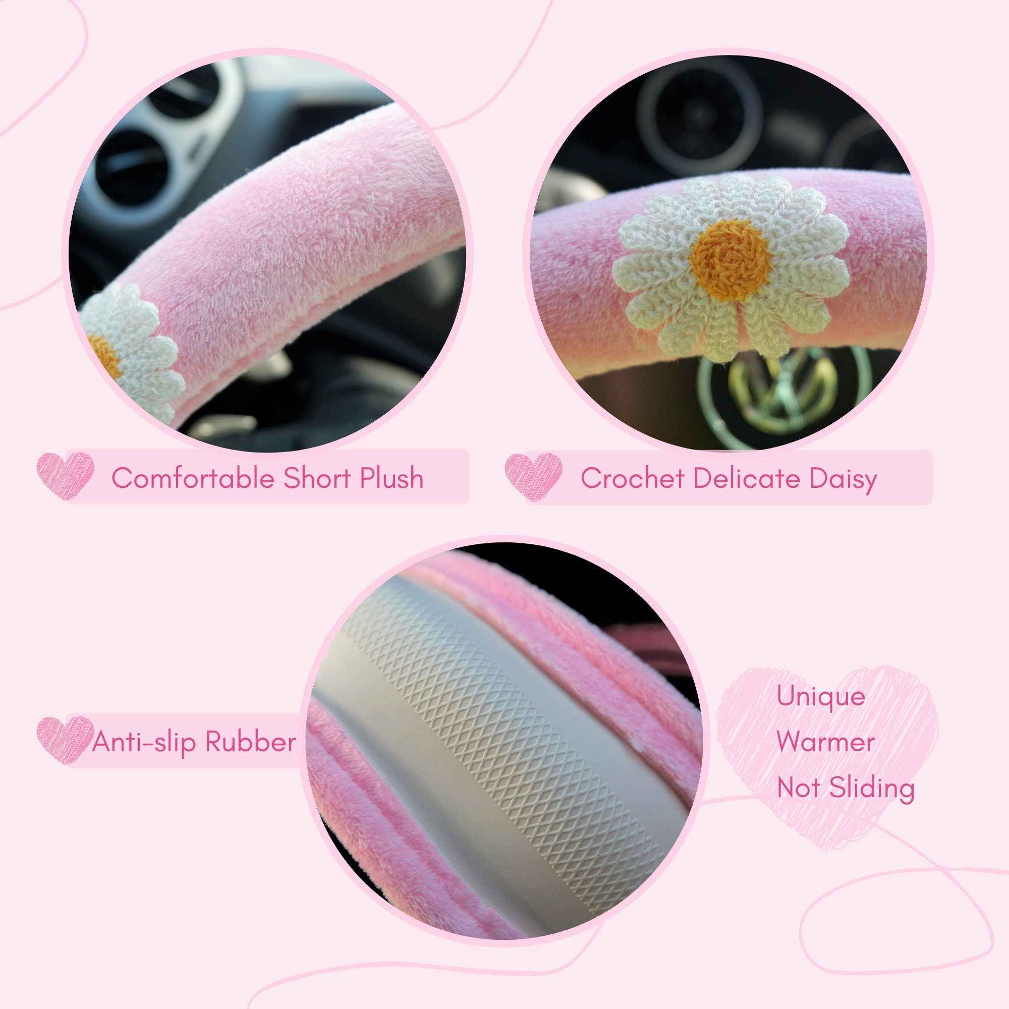 Cute Fleece Steering Wheel Cover- Daisy Patch