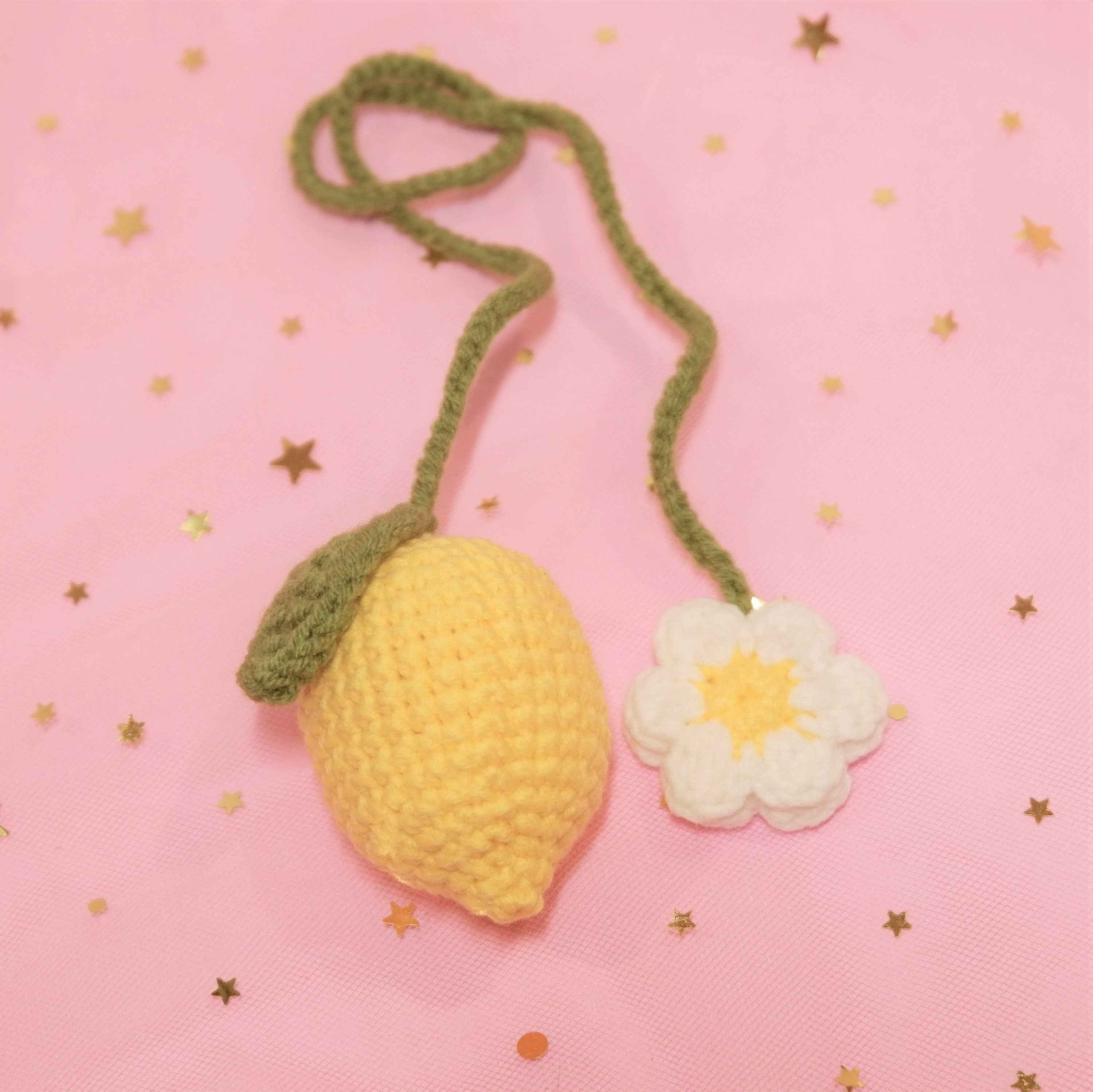 2Pcs Crochet Car Mirror Hanging Accessories- Peach/Lemon/Pineapple Flower
