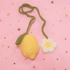 2Pcs Crochet Car Mirror Hanging Accessories- Peach/Lemon/Pineapple Flower