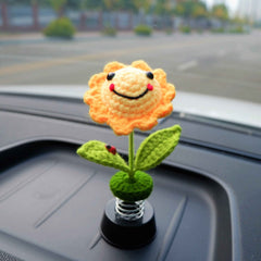 Crochet Bobblehead Car Dashboard Decor- Smiley Sun/Star