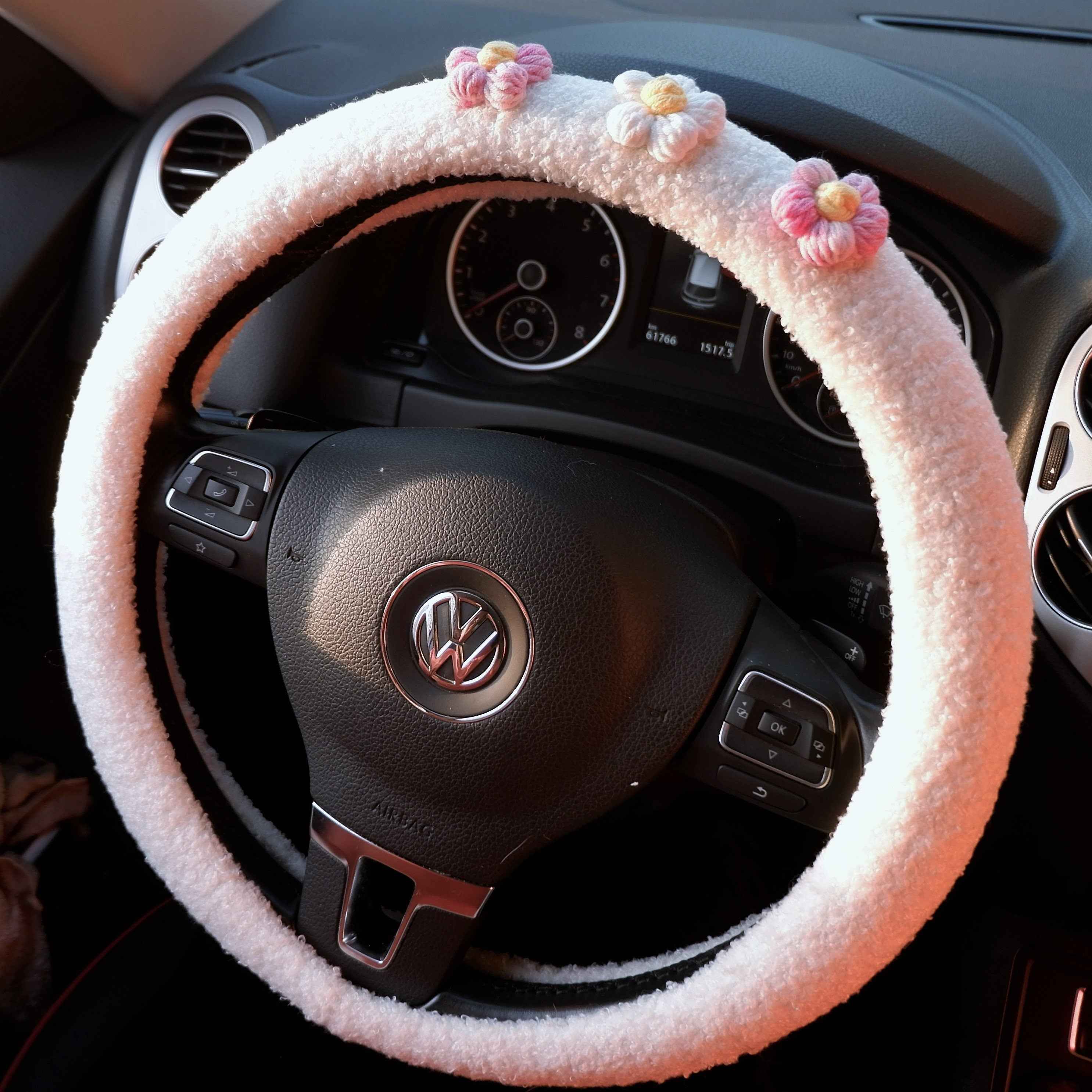 Crochet Steering Wheel Cover- Gradient Fluffy Flower