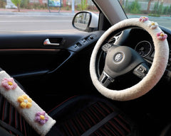 Crochet Steering Wheel Cover- Gradient Fluffy Flower