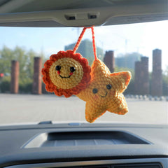 Crochet Car Hanging Accessories- Smiley Sun & Star