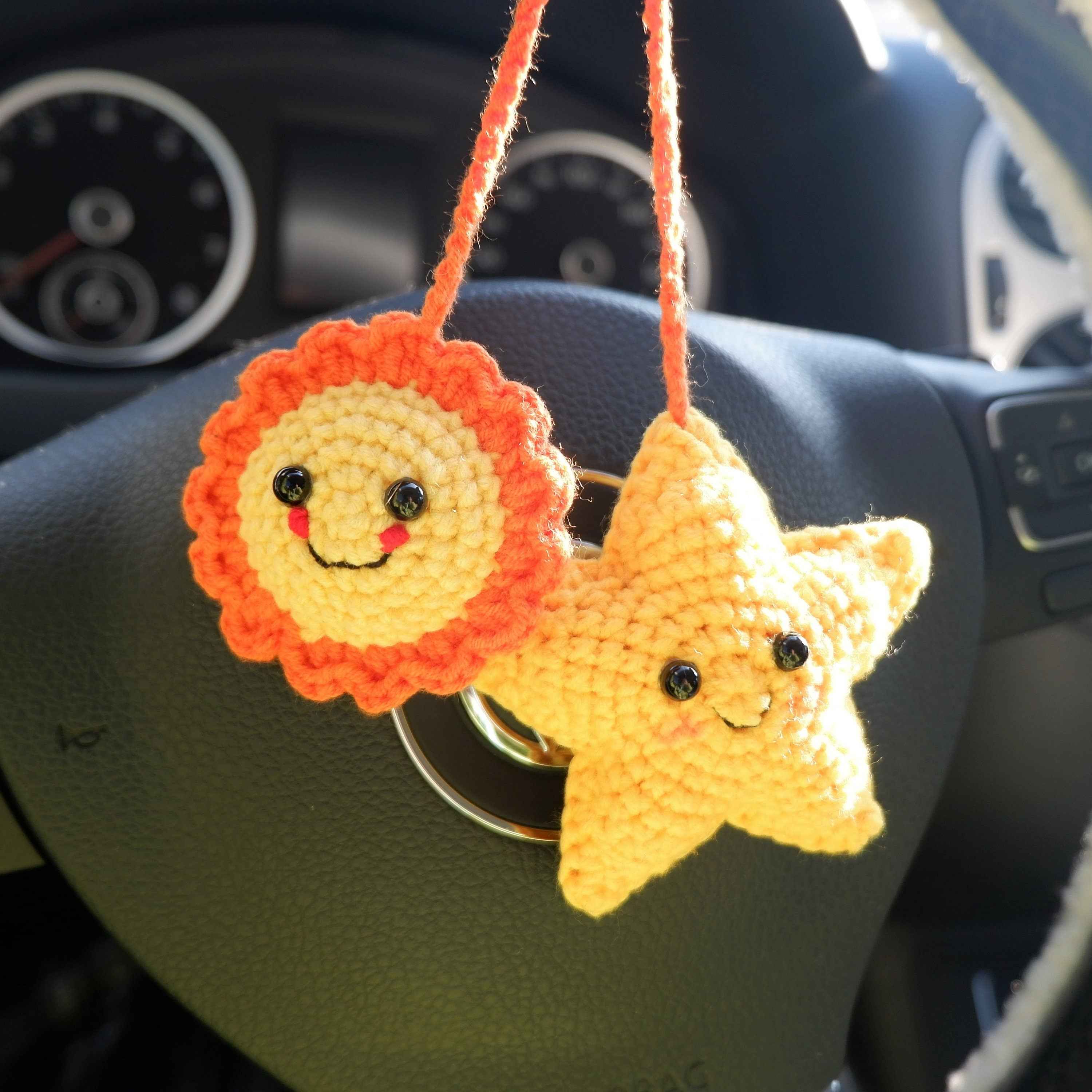 Crochet Car Hanging Accessories- Smiley Sun & Star