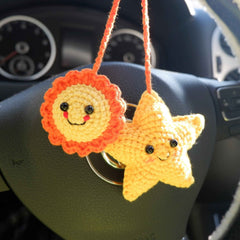 Crochet Car Hanging Accessories- Smiley Sun & Star