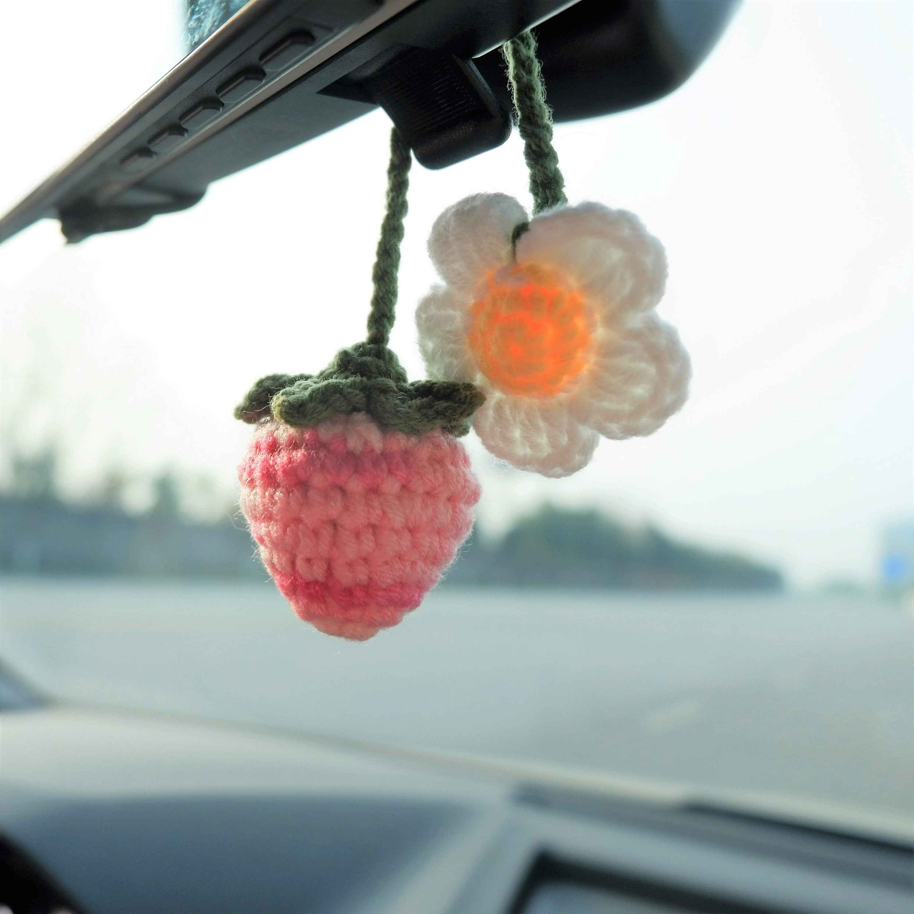 Car Hanging Accessories- Crochet Strawberry & Daisy