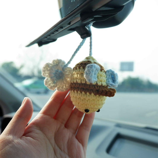 Car Mirror Hanging Accessory- Crochet Bee & Daisy