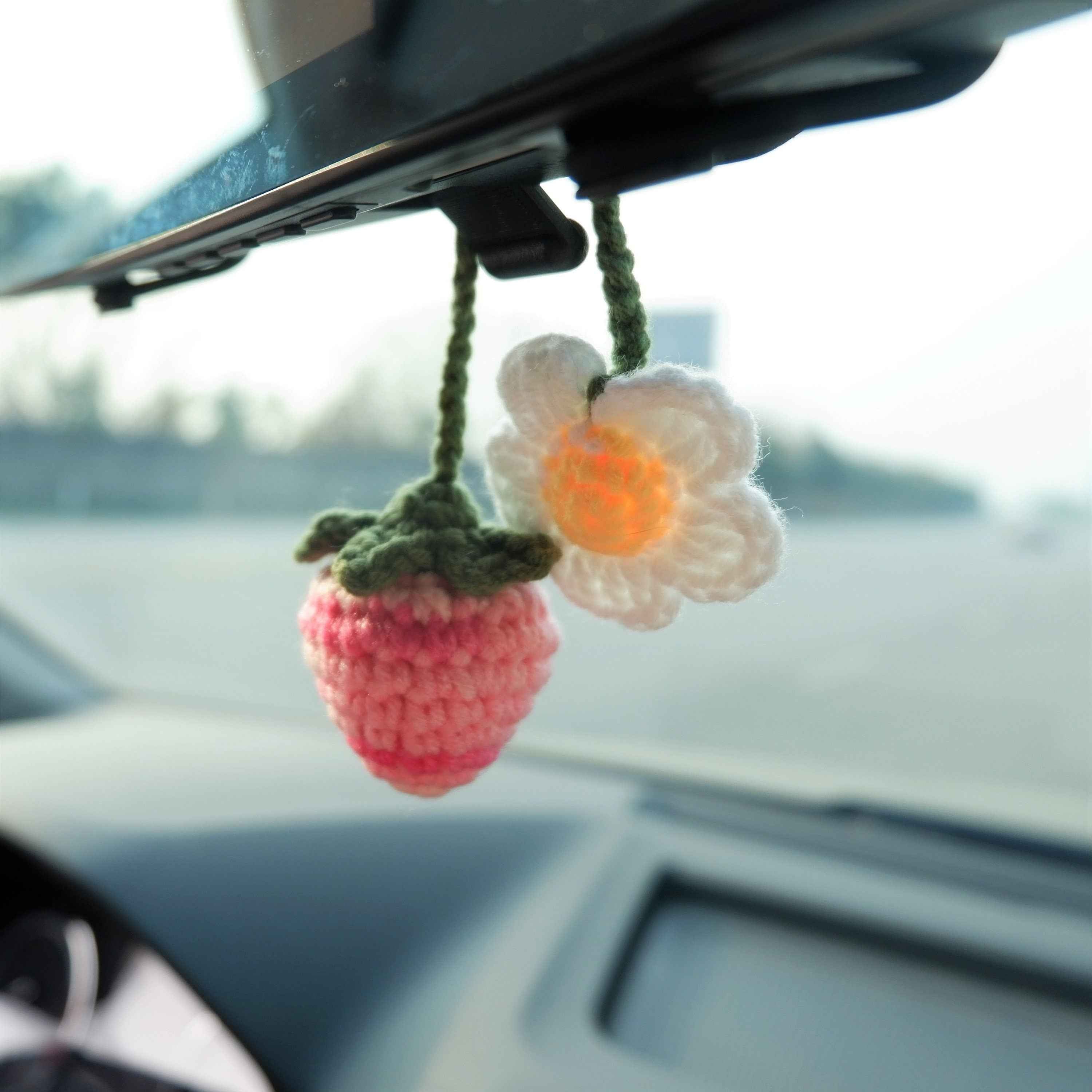 Car Hanging Accessories- Crochet Strawberry & Daisy