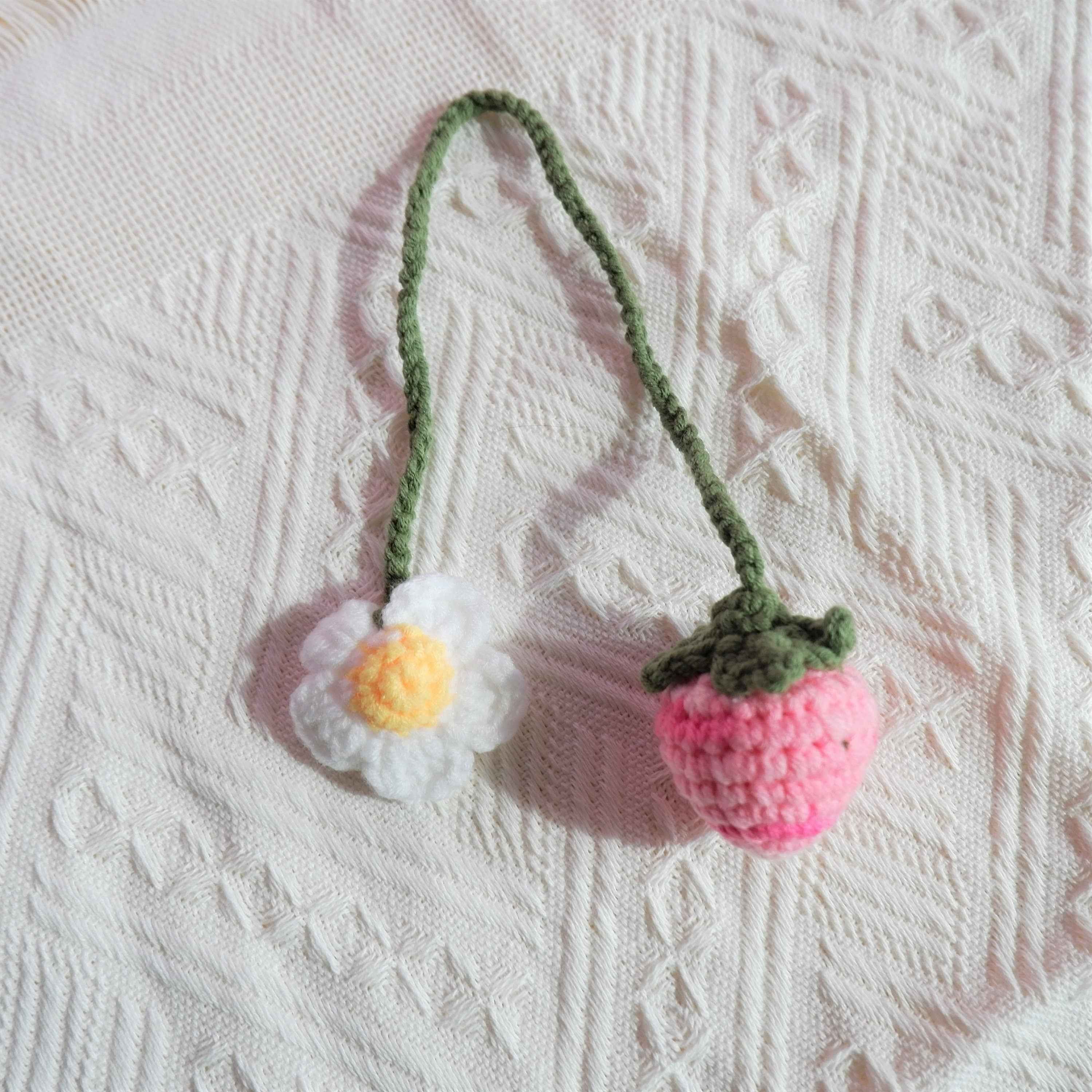Car Hanging Accessories- Crochet Strawberry & Daisy