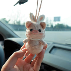 Car Mirror Hanging Accessories- Crochet Piggy with Bunny Ears