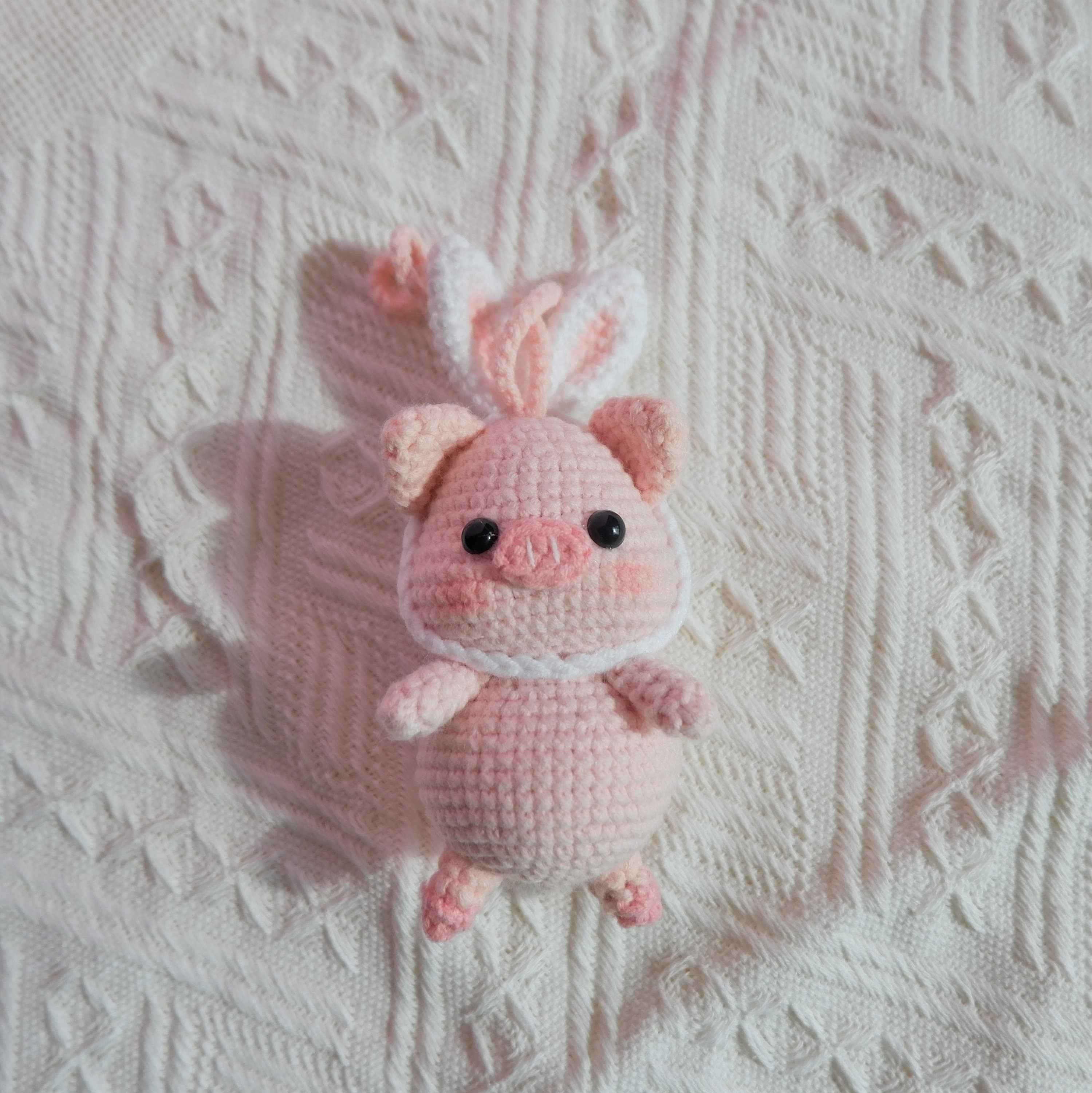 Car Mirror Hanging Accessories- Crochet Piggy with Bunny Ears