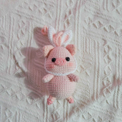 Car Mirror Hanging Accessories- Crochet Piggy with Bunny Ears