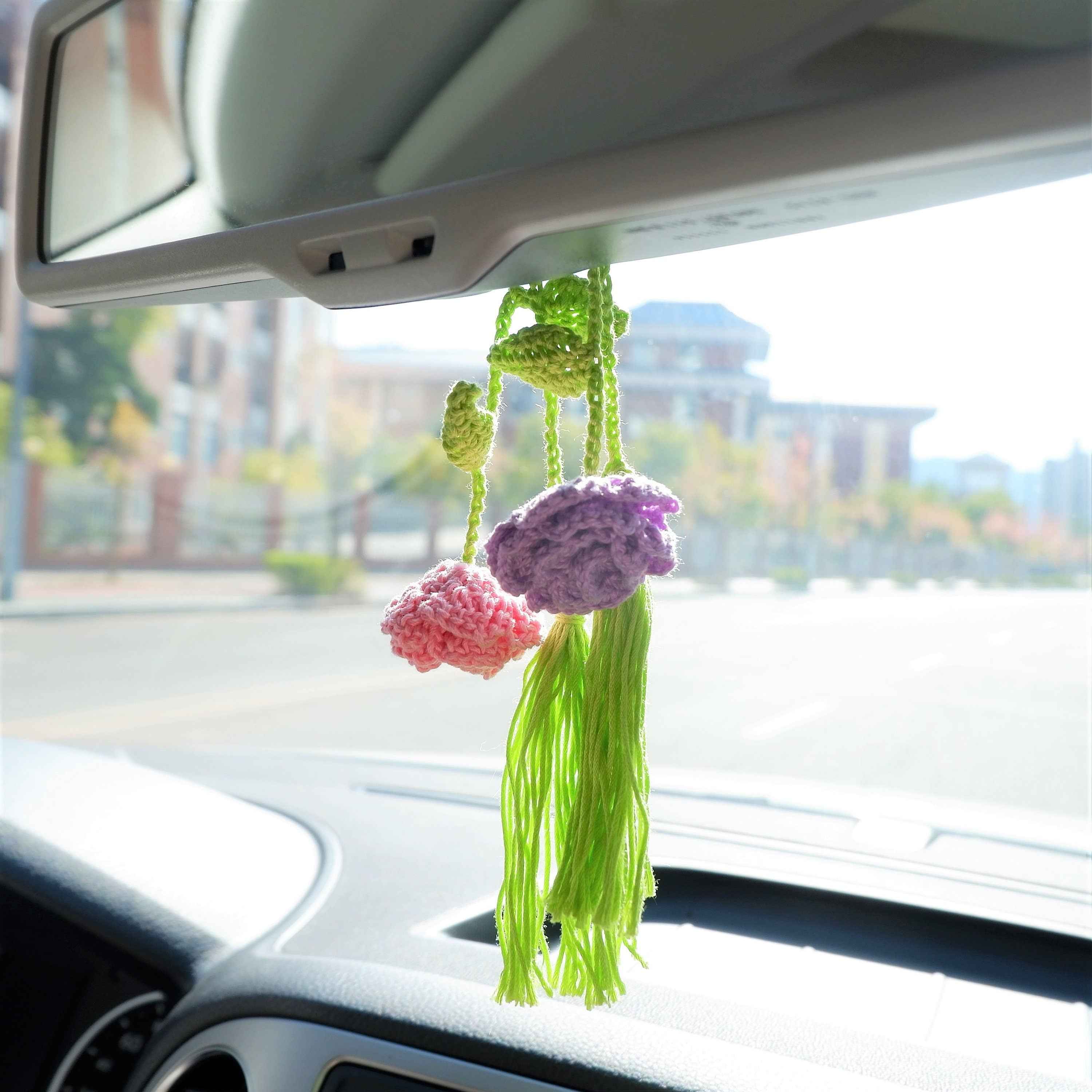 2Pcs Crochet Car Mirror Accessories- Roses