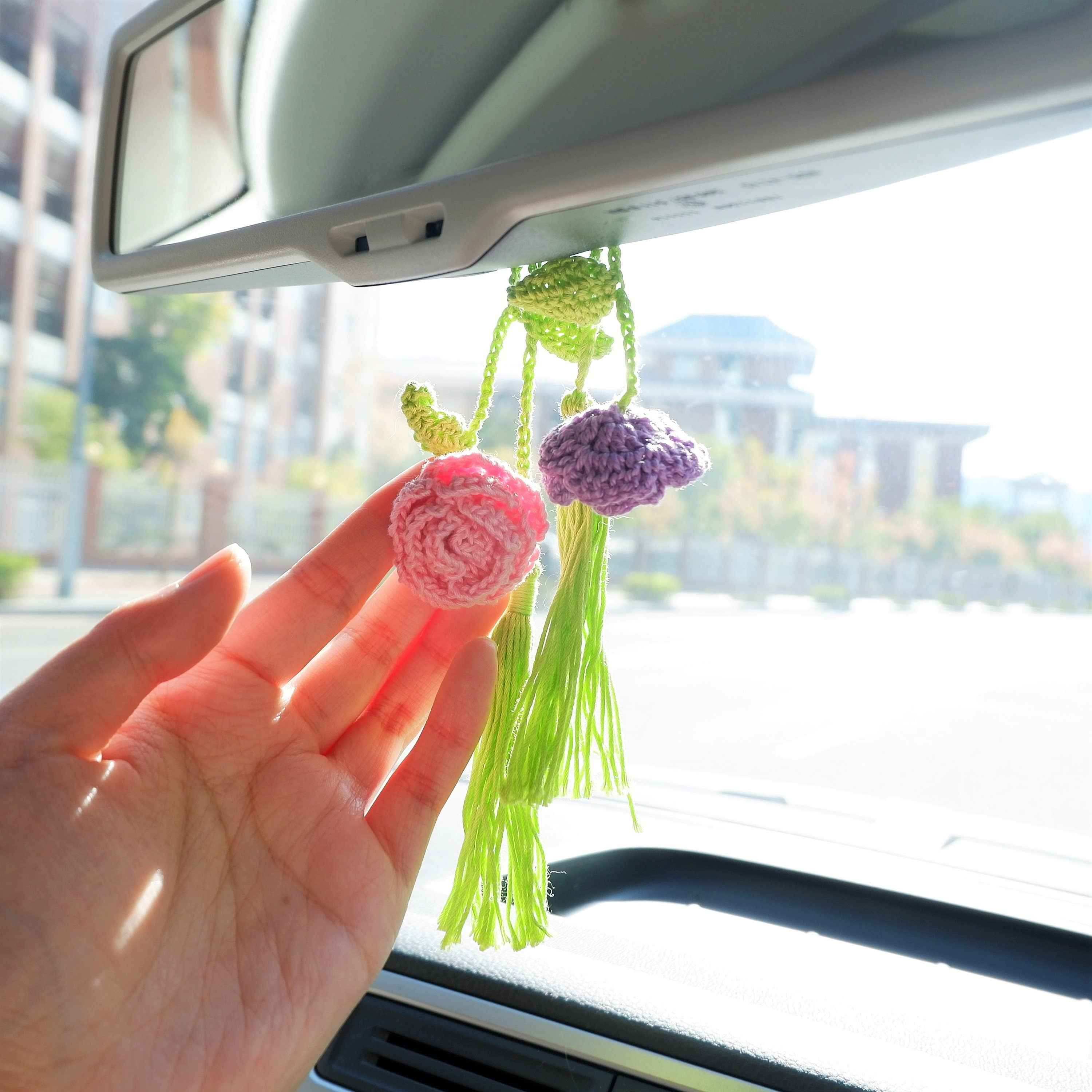 2Pcs Crochet Car Mirror Accessories- Roses